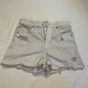 Women's Distressed White Denim Shorts